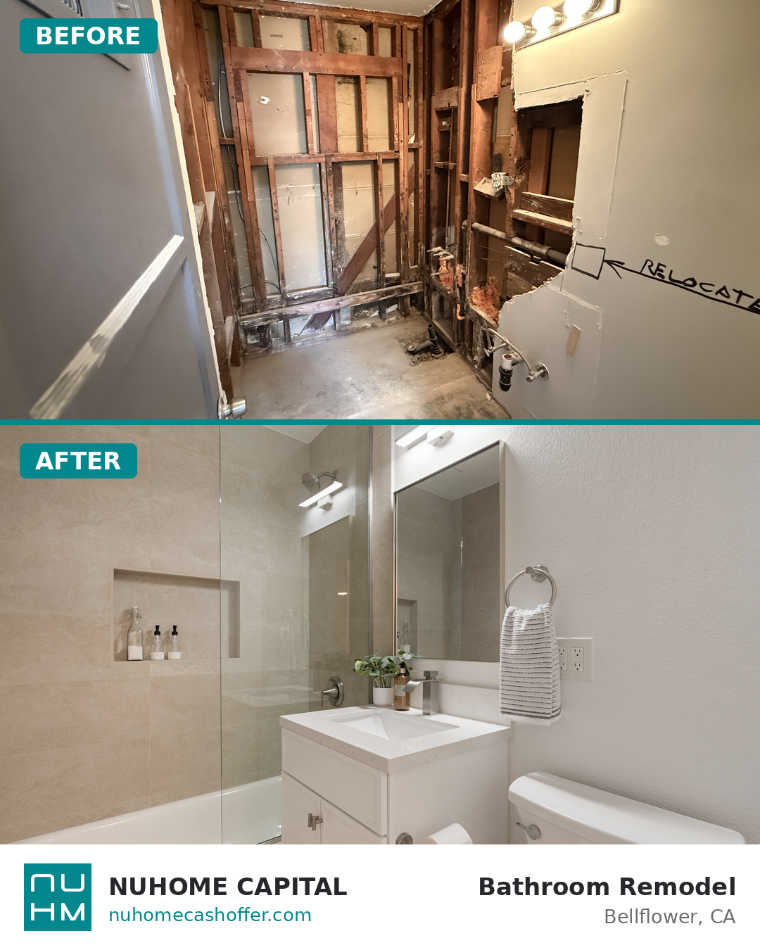Bellflower CA bathroom remodel before and after &mdash; Nuhome Capital