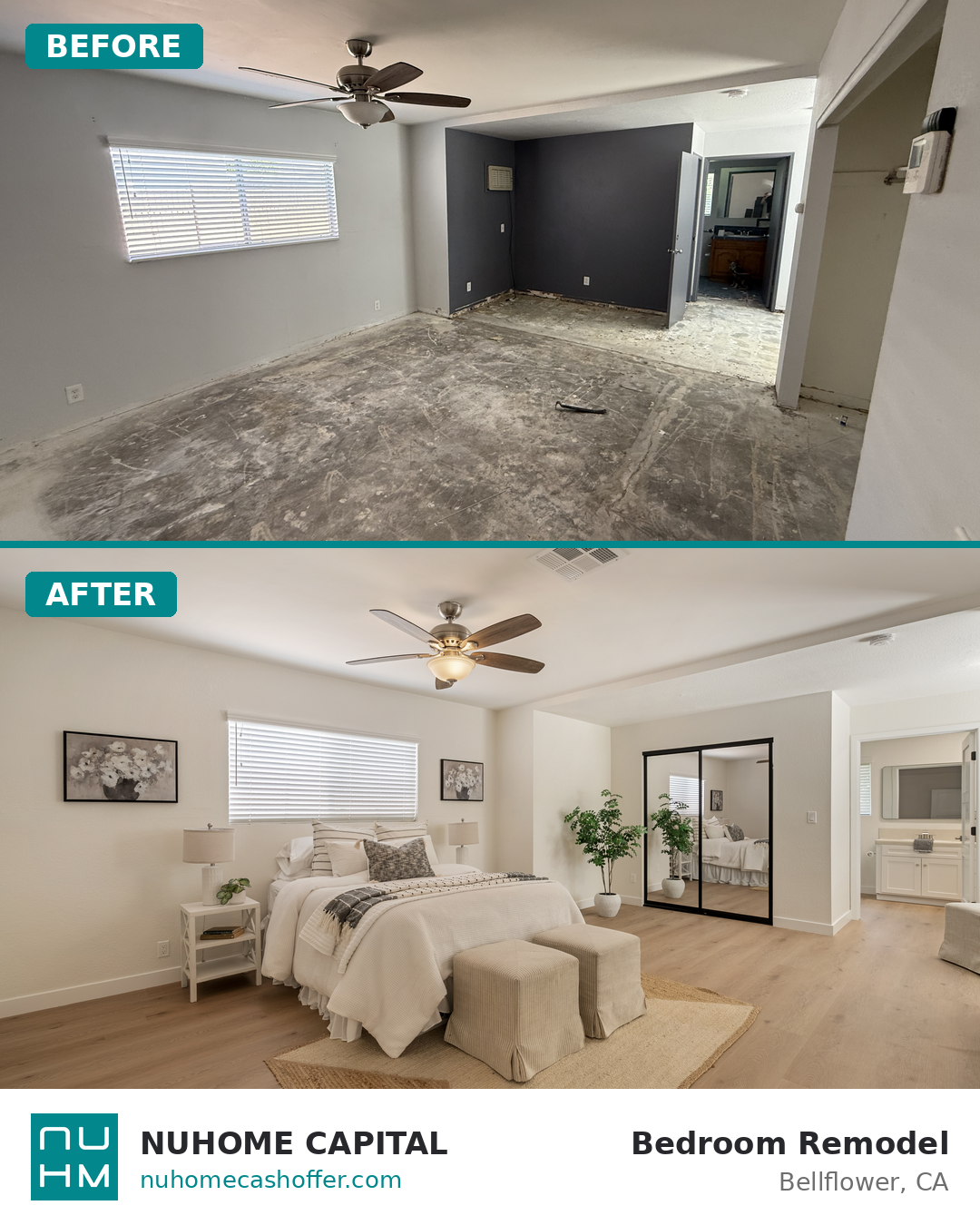 Bellflower CA bedroom remodel before and after &mdash; Nuhome Capital