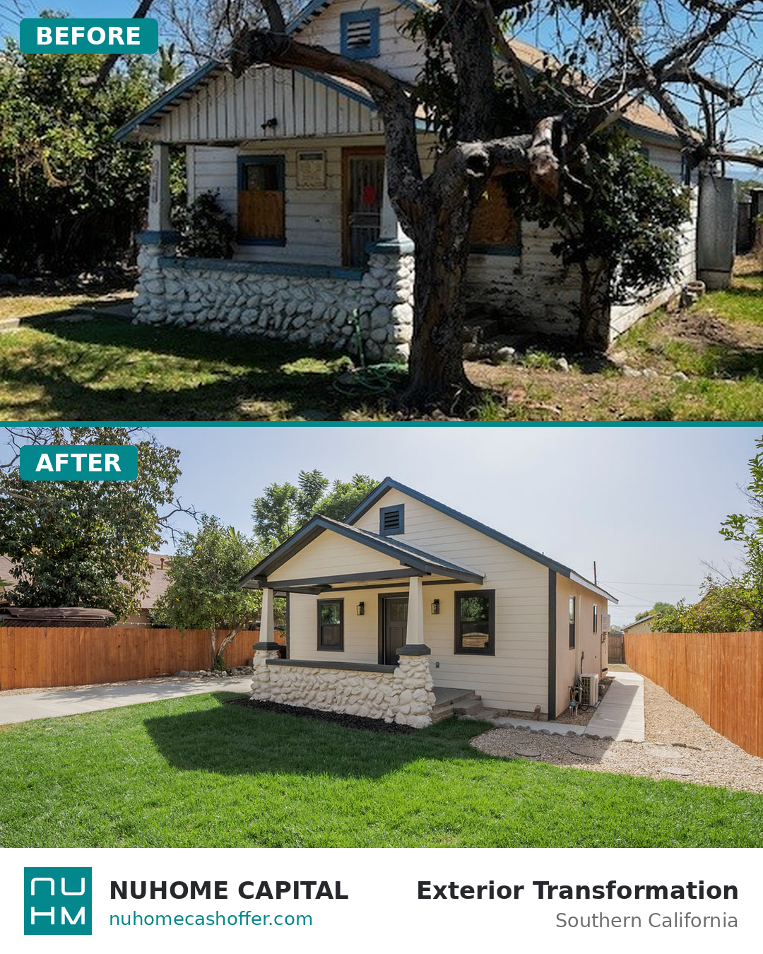 Upland CA exterior remodel before and after &mdash; Nuhome Capital (Blanchard Ave property)
