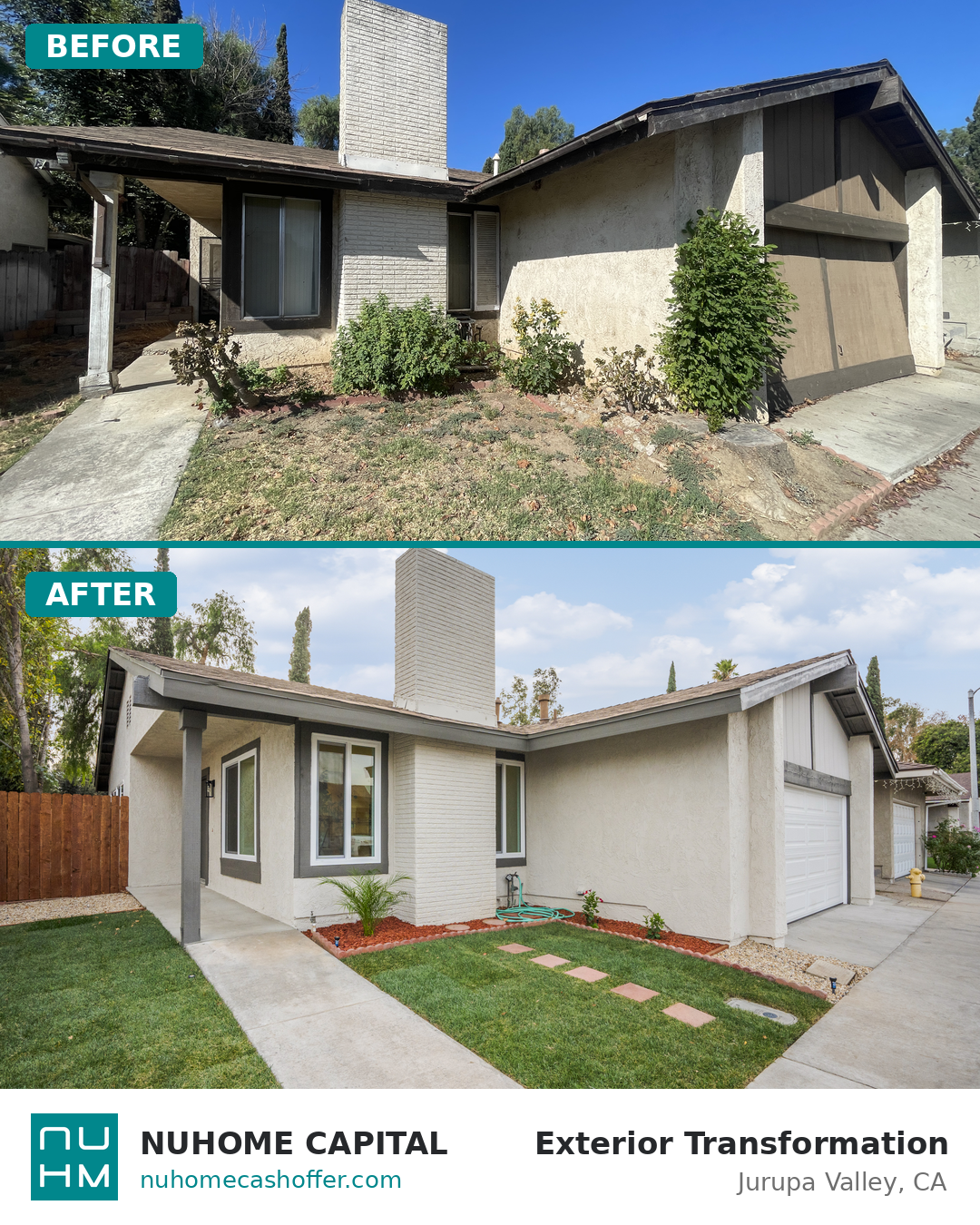 Jurupa Valley exterior remodel before and after &mdash; Nuhome Capital